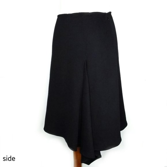 St. John Evening Santana Knit Asymmetrical Flare Skirt in Black